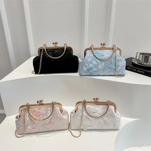 Elegant lace embroidery evening handbags with butterfly floral appliques in four colors