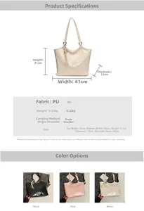 Detailed size specifications and PU leather material display for minimalist tote bag