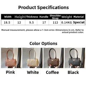 Detailed size chart and four-color comparison for butterfly checkered crossbody bag