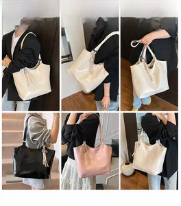 Collage of chic oil wax leather tote bags showing various colors and carry styles on models
