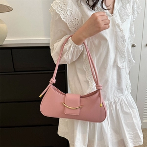 Elegante borsa sottobraccio rosa in stile francese da donna con fermaglio dorato