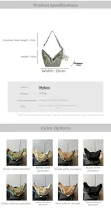 Detailed size chart and specifications for the nylon dumpling crossbody bag with dimensions