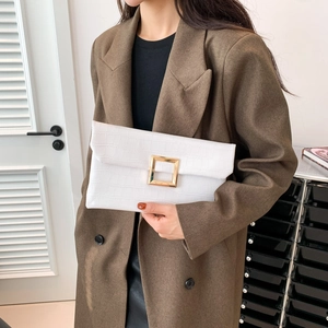 Envelope Clutch Bag For Women Crocodile Embossed PU Leather Evening Handbag With Large Gold Square Metal Buckle Fashion Elegant