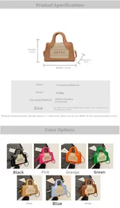 Dimensions détaillées et collection multicolore du sac à main carré tendance en similicuir