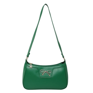 Sac sous le bras en cuir PU vert avec noeud doré et fermeture fleurie