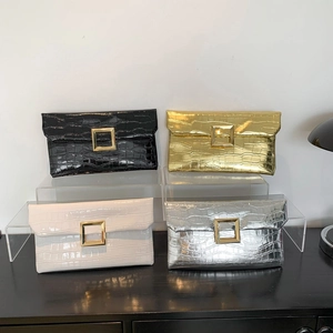 Elegant crocodile embossed envelope clutch bags in black, gold, white, and silver colors