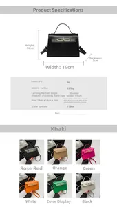 Detailed size specifications and multi-color options for small PU leather crossbody bag