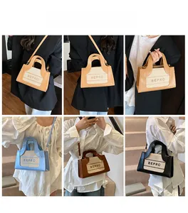 Vues détaillées de sacs bandoulière colorblock montrant divers coloris et styles de porté