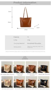 Detailed dimension chart and color options for large capacity PU leather tote bag
