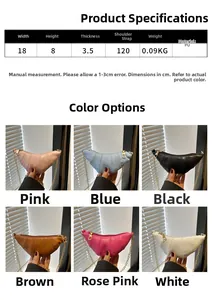 Detailed size chart and multi-color options for the mini crescent moon chain bag
