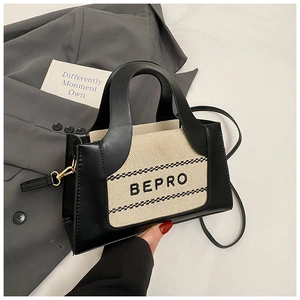 Detail of BEPRO contrast small square bag with letter embroidery and canvas texture
