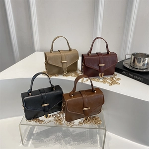 Retro Mini Handbag PU Leather Flap Golden Chain Strap Crossbody Bag Metallic Buckle Fashion For Women