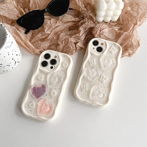 3D heart and pearl bow protective case for iPhone 16 Pro Max with glitter finish
