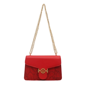 Sac bandoulière rétro rouge avec gaufrage de feuilles et boucle métallique dorée M