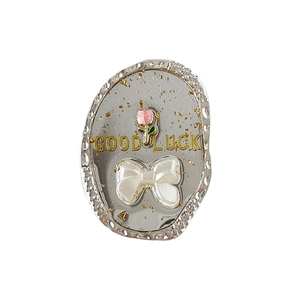 Funkelnde Blumen Spiegel Handyhalterung mit rosa Blume und Good Luck Goldfolien Dekor