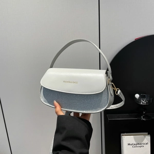 Modern white and silver underarm bag with contrast stitching and fashion logo