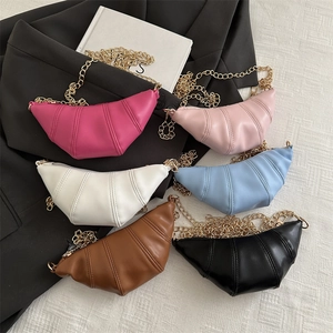 Croissant crossbody bag in six colors with chain strap and pleated texture