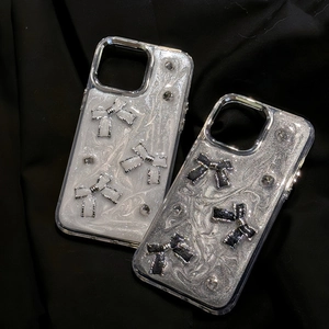 Luxury Bowknot Phone Case With Glitter Resin And Rhinestones For iPhone Soft TPU Electroplated Frame Fashion Women