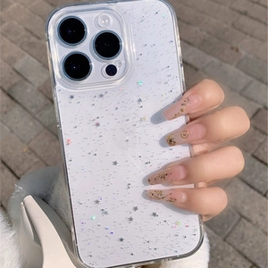 Clear glitter iPhone case with colorful star sequins for iPhone 16 Pro Max