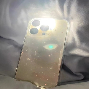 Sparkling transparent phone case for iPhone with glitter sequins on silk background