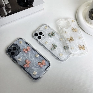 Floral butterfly phone case for iPhone 16 Pro Max with 3D marble glue texture