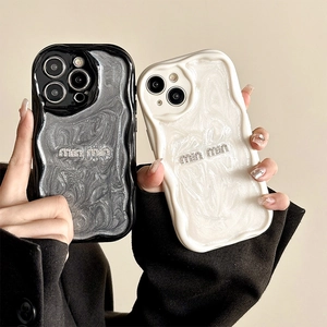 Wavy edge glitter phone cases with marble and pearl textures for iPhone series