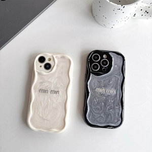 Phone Case TPU Shockproof Wavy Edge Rhinestone Letter Marble Artificial Pearl Texture Protective Shell