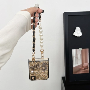 Luxury glitter phone case with pearl strap and bow for Samsung Galaxy Z Flip 5