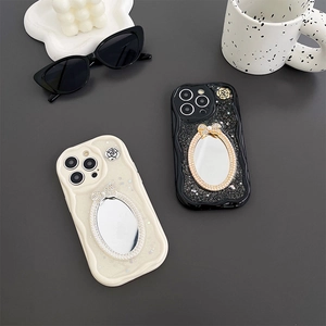 Luxus Glitzer iPhone Hülle mit Strass Schleifenspiegel und Kamelienblüte Akzent