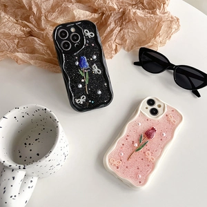 3D Rose Perle Schleife Glitzer Handyhülle Für iPhone 16 15 14 13 Pro Max Wellenrand Stoßfest TPU Softcover Damen Mode