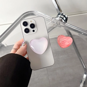 Gradient crystal glass heart phone grip collapsible socket for pink and purple smartphones