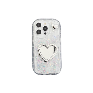 Custodia per telefono con paillettes e specchio a cuore per iPhone dal 14 al 16 Pro Max