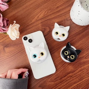 3D Cat Head Phone Grip Stand Retractable Foldable Magnetic Mobile Socket Heterochromia Eyes Cartoon Cute Accessory