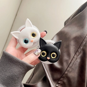 Magnetic cat phone grip stand set in black and white with 3D relief and heterochromia eyes