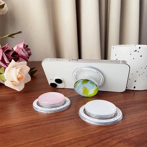 Minimalist round magnetic glass phone grip holder with Earth pattern and solid colors