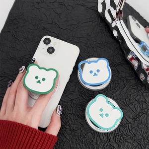 Magnetic MagSafe phone grip with cute bear design in green and blue colors