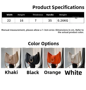 Detailed size chart and multi-color view of the minimalist PU leather hobo shoulder bag