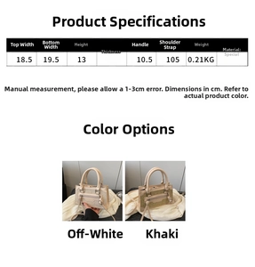 Detailed size chart showing dimensions and specifications for this woven crossbody bag