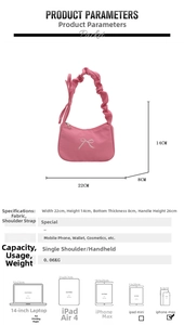 Pink pleated shoulder bag dimensions 22x14x8cm with embroidered bow details