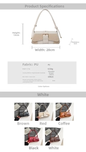 Detailed size chart and specifications for PU leather crossbody bag with color options