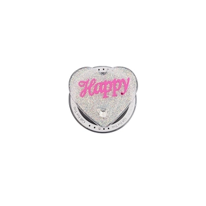 Sparkly silver heart phone grip with pink Happy text and diamond accent on white base