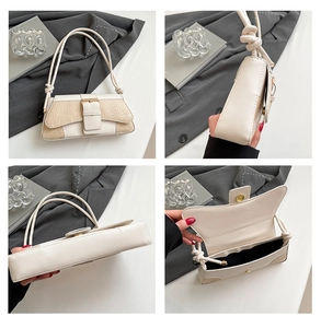 Detailed views showing faux crocodile texture and interior of the cream shoulder bag