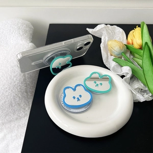 Détail du support de téléphone mignon en forme d'ours avec miroir intégré bleu et vert