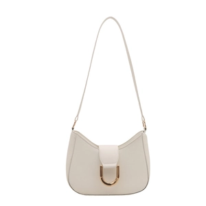 Minimalistische weiße Halbmond-Schultertasche aus Leder mit goldener Metallschnalle