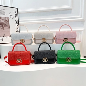 Chic sequined flap handbag in six colors with gold clasp and elegant top handle strap