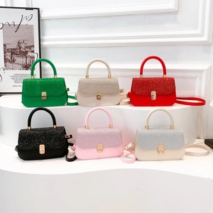 Women Handbag PU Leather Sequin Flap Glitter Crossbody Shoulder Bag With Top Handle Gold Lock For Summer Daily