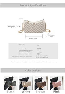 Size chart showing width 23cm, height 13cm, and length 120cm for the PU shoulder bag