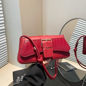 Sac Sous le Bras en Cuir PU Rétro pour Femmes Motif Crocodile Texture Pierre Sac à Épaule Avec Boucle Métallique Sac Bandoulière Baguette