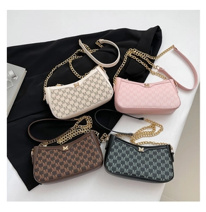 Multiple colors of French style shoulder bags with letter print and golden chain straps