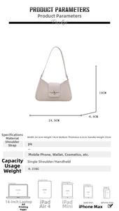 Detailed size parameters and dimensions of the cream PU leather underarm bag with star buckle